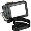 Aileder Porta badge identificativo, Portafoglio verticale sottile in pelle Aileder 2 lati per carte di credito con 1 finestra ID, 4 slot per carte, 1 tasca laterale con cerniera e cordino staccabile