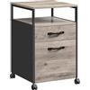 VASAGLE Schedario con 2 Cassetti, Mobile per Ufficio con Ruote, Ripiano Aperto, Struttura in Acciaio, Stile Industriale, Greige Melange e Nero Inchiostro OFC071B02