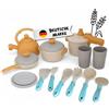 alldoro 60425 Set da cucina - 14 pezzi per cucine per bambini, cucine da gioco - in mix di plastica e paglia di grano, eco-compatibile