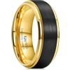 King Will Anello nuziale in carburo di tungsteno nero, 8 mm, anello in tungsteno opaco, interno placcato oro, con bordi graduati, vestibilità comoda per uomini e donne 56,9 (18,1)