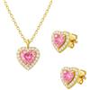 Sakrami Parure Donna Ragazza Argento 925 Dorato Cuore Rosa e Pavé di Zirconi - Collana e Orecchini Coordinati - Scatola Con Dedica Incisa - Idea per Anniversario San Valentino Comunione