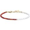 COAI Bracciale Donna Perle Acqua Dolce e Perline di Corniola Rossa Sfaccettata, Bracciale Corniola Donna Regolabile, Acciaio Inox Placcato Oro 18K, Braccialetto Estivo Elegante