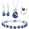EVER FAITH Set di 4 gioielli a forma di trifoglio con ciondolo a pera in zirconia cubica, collana, orecchini, bracciale a tennis, anelli - Gioielli formali, regalo per donna, Zirconia cubica