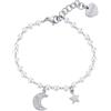 S'Agapõ Bracciale Donna in Acciaio e Perle con Simbolo Luna | Collezione Wisdom - SWI13