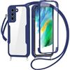 FERLAN Cover per Samsung Galaxy S22 Plus con Cordino, 360 Gradi Antiurto Custodia con Protezione Schermo Integrata Trasparente Rugged TPU Bumper Doppia Protettiva Cover per Samsung Galaxy S22 Plus -Blu