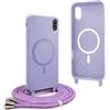 YFSYLL Magnetica Cover per iPhone XS Max con Cordino,Compatibile con MagSafe,Silicone Case con Regolabile Cordino da Collo Nylon Catena Collana Tracolla - Viola