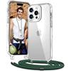 Vaykwo Trasparente Cover con Cordino per iPhone 14 Pro Max 6,7'', Verde | Custodia con Collana, Regolabile e rimovibile, Trasparente Case con Laccio Tracolla,