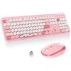 SOLIDEE Combo Tastiera e Mouse Wireless,tastiera macchina da scrivere retro,Tastiera per Computer con Tasti Rotondi 2.4GHz con Tastierino Numerico,Tastiera a 104 Tasti(Americana QWERTY)(Bear Pink)