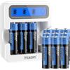 Hixon Batterie ricaricabili AA, batterie al litio AA con caricatore LCD, 3500 mWh ad alta capacità, 1500 cicli, uscita costante 1,5 V [12AA + caricabatterie]