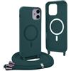 YFSYLL Magnetica Cover per iPhone 12 Mini con Cordino,Compatibile con MagSafe,Silicone Case con Regolabile Cordino da Collo Nylon Catena Collana Tracolla - Verde
