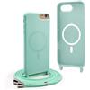 YFSYLL Magnetica Cover per iPhone SE (2022/2020) / iPhone 8/7 con Cordino,Compatibile con MagSafe,Silicone Case con Regolabile Cordino da Collo Nylon Catena Collana Tracolla - Verde menta