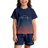 Generico Tuta Estivo Bambina Bambino 13 Anni 2 Teiler Jungen Gr 158 Farbverlauf Tshirt Shorts EKG Muster Marineblau Trainingsanzug Kinder Mädchen Kurz Jogginganzug Kinder Atmungsaktiv Zweiteiler