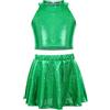 Panegy Top corto lucido con gonna, 2 pezzi, per danza classica, jazz, latino, performance moderna, abbigliamento da danza, Verde, 6-9 anni