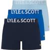 Lyle & Scott Daniel - Confezione da 3 boxer da uomo, Blu nautico/pavone/blu chambray, M