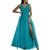 Yesgirl Vestito da Cerimonia Donna Elegant Vestiti Lungo con Spacco Scollo a V Senza Maniche Abito da Sera Damigella d' Onore Vestiti Cocktail Abiti Vita Alta Abito da Festa A Blu XL