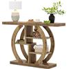 Tribesigns Tavolo consolle 108 cm, divano a 4 posti, tavolo d'ingresso con base cerchio, tavolini d'accento in legno con scaffali per soggiorno, corridoio, foyer, rovere chiaro marrone