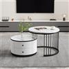 Terahanda Un elegante set da caffè bianco in due pezzi con design nidificato, un piano rotondo con effetto marmo lucido e due cassetti. (bianco+nero)