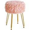 IBUYKE rotondo Faux Pelle Vanity Sgabello con stoccaggio, poltrona di trucco pelosa ottomano, seduta imbottita morbida, sgabelli rotondi poggiapiedi con 4 gambe in metallo, rosa WBD021P
