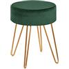 Duhome Pouf da toeletta in velluto sgabello rotondo pouf imbottito con gambe in metallo, verde