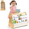 BUERPINKING Montessori Libreria per bambini in legno, con robuste tasche in tela, portatile con maniglia, libreria portatile per bambini, organizer per libri per cameretta dei bambini, sala giochi