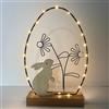 JINGTOPS Luce Pasquale Decorazioni Legno, Statuina di Coniglio Pasquale e Uova di Pasqua, Lavori Ornamentali in Ferro, Centrotavola Pasquale, Decorazioni Primaverili, con 20 LED ,Timer, 17,5 x 5 x 30 cm
