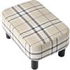 IBUYKE Poggiapiedi imbottito in legno Pouf Sgabello basso Sgabello divano in tessuto Piccolo soggiorno per la casa Camera da letto Sgabello rettangolare con sedile imbottito, colore a strisce RF-BD215