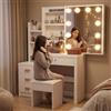 Oyajia Tavolo Da Toeletta Con Specchio E Illuminazione, Tavolo Da Trucco Con 4 Cassetti, 4 Ripiani Aperti Per Camera Da Letto, Set Da Toeletta Con Luci E Sgabelli, 3 Ripiani Nascosti 135 * 80 * 36cm