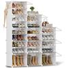 Orgahome Scarpiera salvaspazio a 21 scomparti con porta, scarpiera modulare in plastica chiusa bianca, mobile per scarpe ingresso fai da te per corridoio camera da letto
