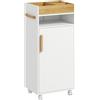 kleankin Mobiletto Bagno con Vassoio Rimovibile, Ripiano Aperto e Armadietto Chiuso con Ripiano Regolabile, Mobile Contenitore con Rotelle in Legno e Truciolato, 40x30x88 cm, Bianco