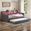 MURUL Divano letto salvaspazio 90 x 190 cm in velluto con vano portaoggetti, ambiente LED e porta USB-C, 12 doghe e robusto telaio in legno di metallo - per camera da letto, camera degli ospiti o