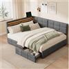 UTTQEW Letto Matrimoniale Imbottito 140x200 con 2 Cassetti, Letto per Ragazzi con LED e USB, Letto Contenitore con Rete a Doghe, Letto per Bambini, Letto Funzionale, Divano Letto, Senza Materasso, Grigio A