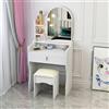 GrecoShop Scrivania Bambini Toeletta Vanity Table Tavolo Trucco Specchio e Sgabello, Mobile Make‑Up+Cassetto e Ripiani, Postazione Trucco per Ragazze e Bambine, Arredo Bianco per Camera da Letto