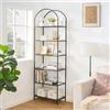 Homhedy Libreria ad arco, libreria in metallo, ripiani in vetro temperato, scaffale portaoggetti per casa, ufficio, soggiorno, camera da letto, bagno, stile moderno (nero, 30 cm di profondità x 60 cm