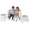 COSTWAY Tavolo e 2 Sedie per Bambini con Lavagna (Bianco) | Set Salvaspazio per Bambini 3+ Anni con Piedini Antiscivolo, per Camerette, Soggiorno e Studio