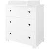 zee Cassettiera Fasciatoio Neonato 83 x 87 x 49 cm Bianca Fasciatoio Rimovibile 3 Cassetti Comò Cameretta Bambini Design Cuore