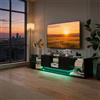 HYNHXBP Mobile porta TV moderno con 3 ante di stoccaggio e ripiani in vetro con LED integrati, illuminazione multicolore, ideale per soggiorno o camera da letto (nero, 200 x 44 x 38 cm)