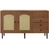 Azkoeesy Credenza in rattan con 3 cassetti e 2 ante in rattan, 130 cm, per sala da pranzo, soggiorno, marrone