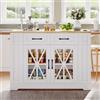 Soweiz Isola cucina portatile con tavolo da pranzo pieghevole, ripiano aperto, porta AC, porta USB, porta in vetro, laminato regolabile, ruote con freni per cucina, sala da pranzo, soggiorno