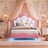 CXHLXYR Letto Matrimoniale Imbottito 140x190cm con LED, Letto Capitonné 140x190 LIT Princesse a Forma di Corona, Letto per Adolescenti Ragazze con Testiera Regolabile, Letti per Bambini con Rete a Doghe (Rosa