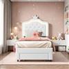 Yeutre Letto per bambine 90 x 200 con LED, letto singolo imbottito con testiera regolabile e cassetti, telaio per letti con rete a doghe (senza materasso) (bianco PU 90, 90 x 200 cm)