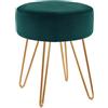 Duhome Sgabello Rotondo in Velluto con Gambe in Metallo Dorato, Pouf per Salotto o Camera da Letto, Multifunzionale, 35x35x45 cm, Verde