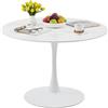 GOKHOMX Tavolo da pranzo rotondo bianco da 110 cm, diametro per 4-6 persone, tavolo rotondo da pranzo moderno con base in metallo, per cucina, soggiorno, ristorante, caffè, ufficio, bianco