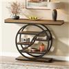Tribesigns Tavolo consolle industriale a 5 piani, 120 cm, tavolo d'ingresso con base circolare, stretti tavoli d'accento in legno con scaffali per soggiorno, corridoio, foyer, marrone