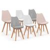 IDMarket - Set di 6 sedie scandinave SARA, mix di rosa pastello x2, grigio chiaro x2 e bianco x2