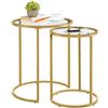 Yaheetech Set di 2 Tavolini Bassi da Salotto Tavolino Rotondi in Metallo e Vetro Soggiorno Tavolino da caffè Moderno Tavolini Sovrapponibili 49,5 x 49,5 x 59 cm