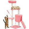 VOUNOT® Tiragraffi per Gatti Alto 112 cm, Albero per Gatti Multilivello, Centro Attività per Gatto con Pali Tiragraffi in Sisal, Cuccia, Piattaforme e Grotta, Rosa