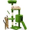VOUNOT® Tiragraffi per Gatti Alto 112 cm, Albero per Gatti Multilivello, Centro Attività per Gatto con Pali Tiragraffi in Sisal, Cuccia, Piattaforme e Grotta, Verde