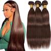 Hxxcoup 22 24 26 Inch Bundles Human Hair Extensions Natural Hair Straight Brazilian Virgin Human Hair Chocolate Brown Double Weft Extensions for Women Minimal Tangles 3 Bundles Total 300g