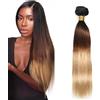 Hxxcoup 32 Inch Bundles Human Hair Extensions Natural Hair Straight Brazilian Virgin Human Hair Ombre Blonde Double Weft Extensions for Women Minimal Tangles 100g/Bundle