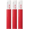Maybelline New York SuperStay Matte Ink Tinta Labbra Risultato Coprente e Uniforme con Applicatore a Punta Colore 20 Pioner Lunga Durata 16h - 3 Rossetti